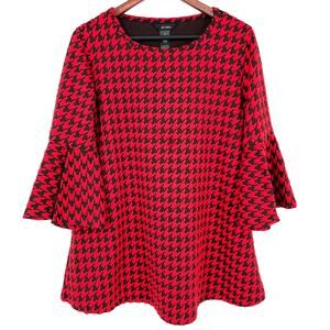 Ali Miles Medium Red Black Houndstooth Wearable Art Blouse Shirt Top Christmas